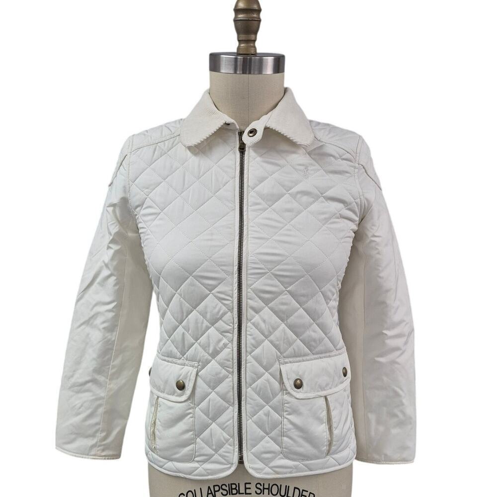 Polo Ralph Lauren Polyester Quilted Jacket Corduroy Collar Winter White Sz L